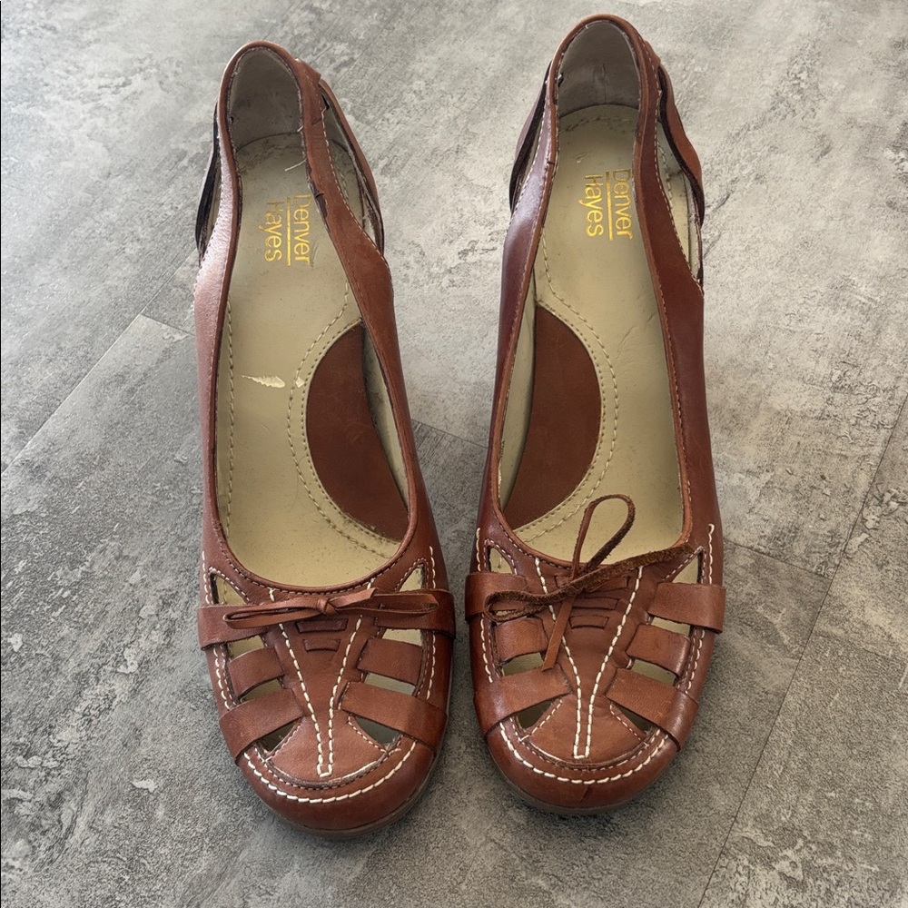 Brown Leather Woven Flats Denver Hayes